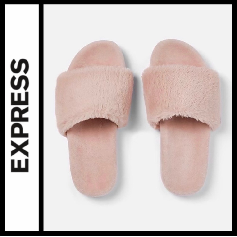 Express Faux Fur Pink Slide Slippers